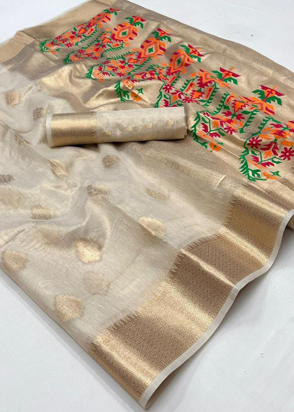 Buy Now Off White Handwoven Tissue Fabric Festive & Party Style Saree Online in USA, UK, Canada & Worldwide at Empress Clothing. 