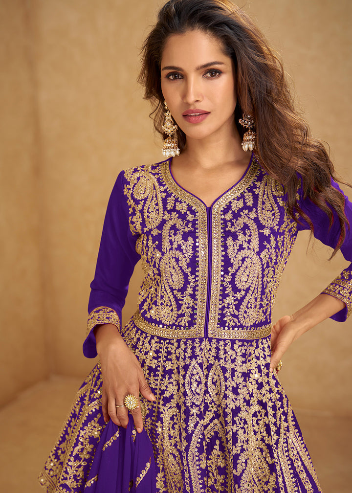 Buy Now Purple Mirror & Sequins Embroidered Festive Lehenga Skirt Suit Online in USA, UK, Canada, Germany, Italy, France, UAE, Australia & Worldwide at Empress.