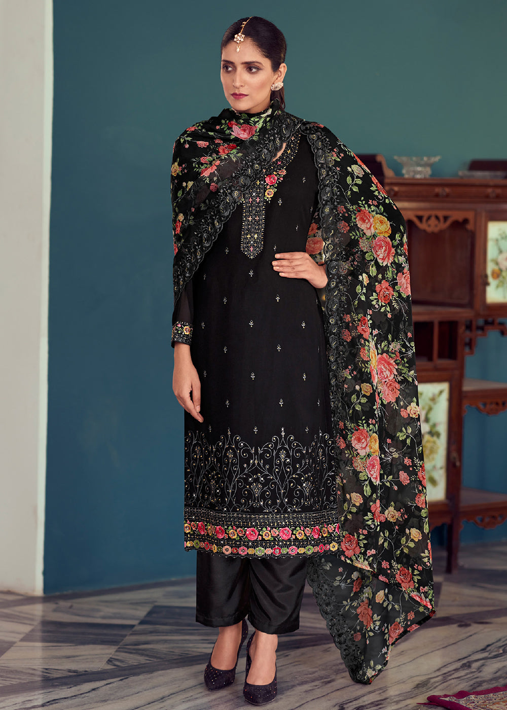 Buy Now Heavy Embroidered Classy Black Georgette Festive Salwar Suit Online in USA, UK, Canada, Germany, Australia & Worldwide at Empress Clothing. 