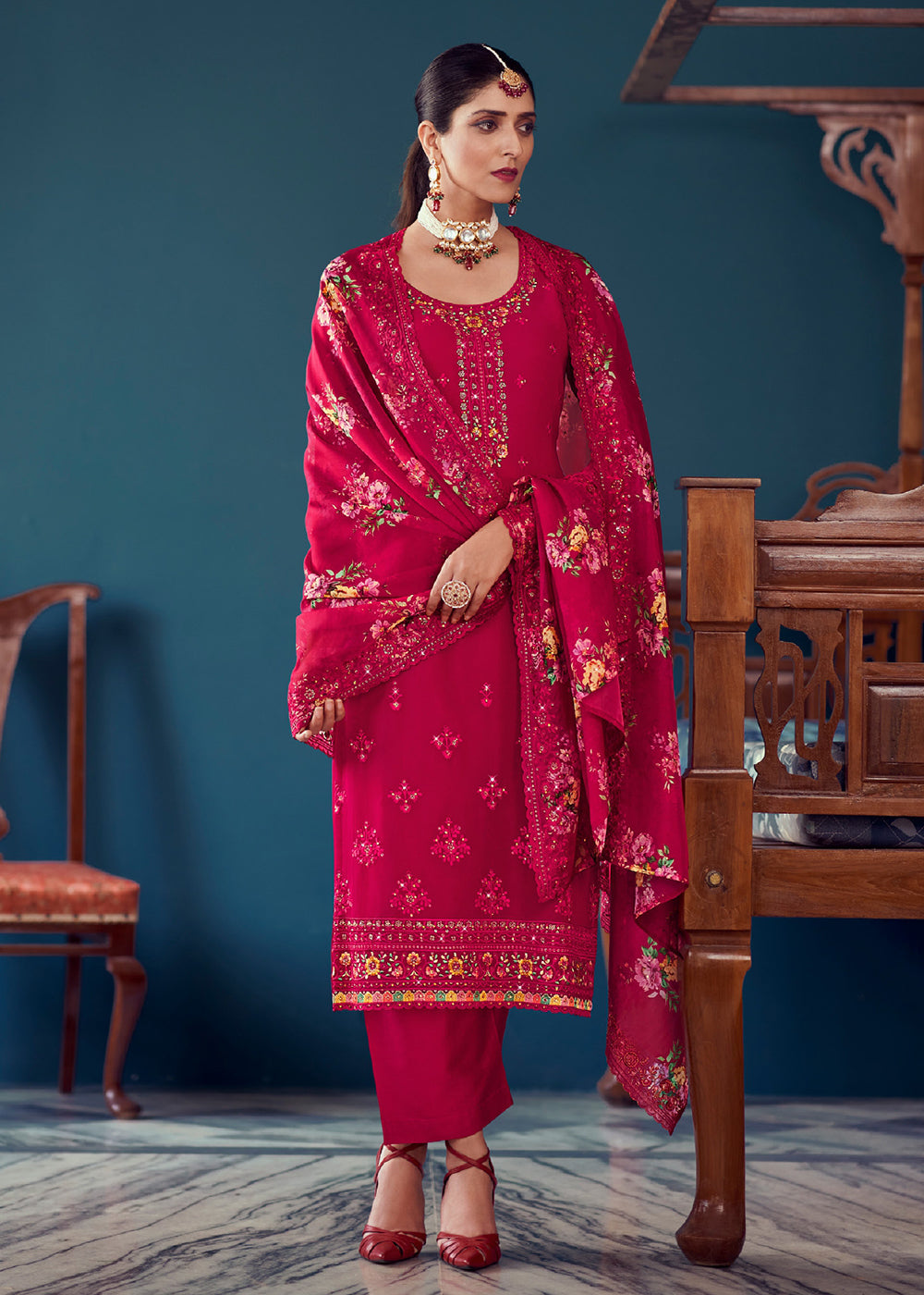 Buy Now Heavy Embroidered Classy Pink Georgette Festive Salwar Suit Online in USA, UK, Canada, Germany, Australia & Worldwide at Empress Clothing. 