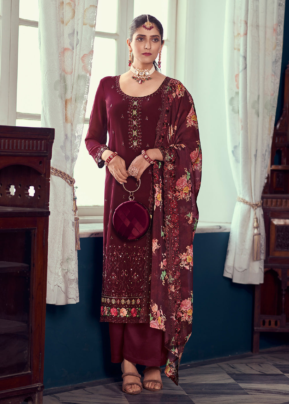 Buy Now Heavy Embroidered Classy Brown Georgette Festive Salwar Suit Online in USA, UK, Canada, Germany, Australia & Worldwide at Empress Clothing. 
