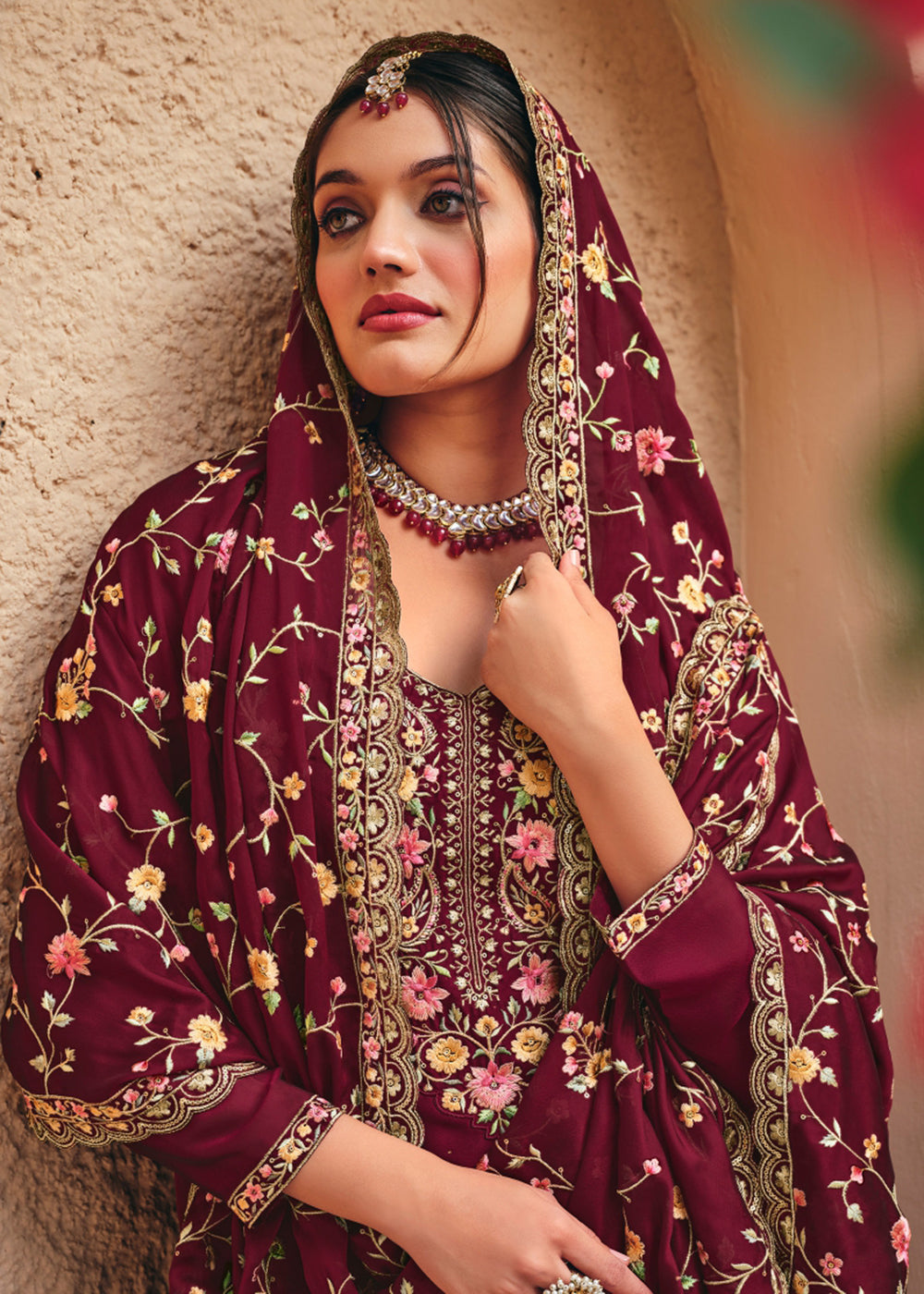 Buy Now Maroon Swarovski Work & Embroidered Eid Wear Salwar Suit Online in USA, UK, Canada, Germany, Australia & Worldwide at Empress Clothing. 