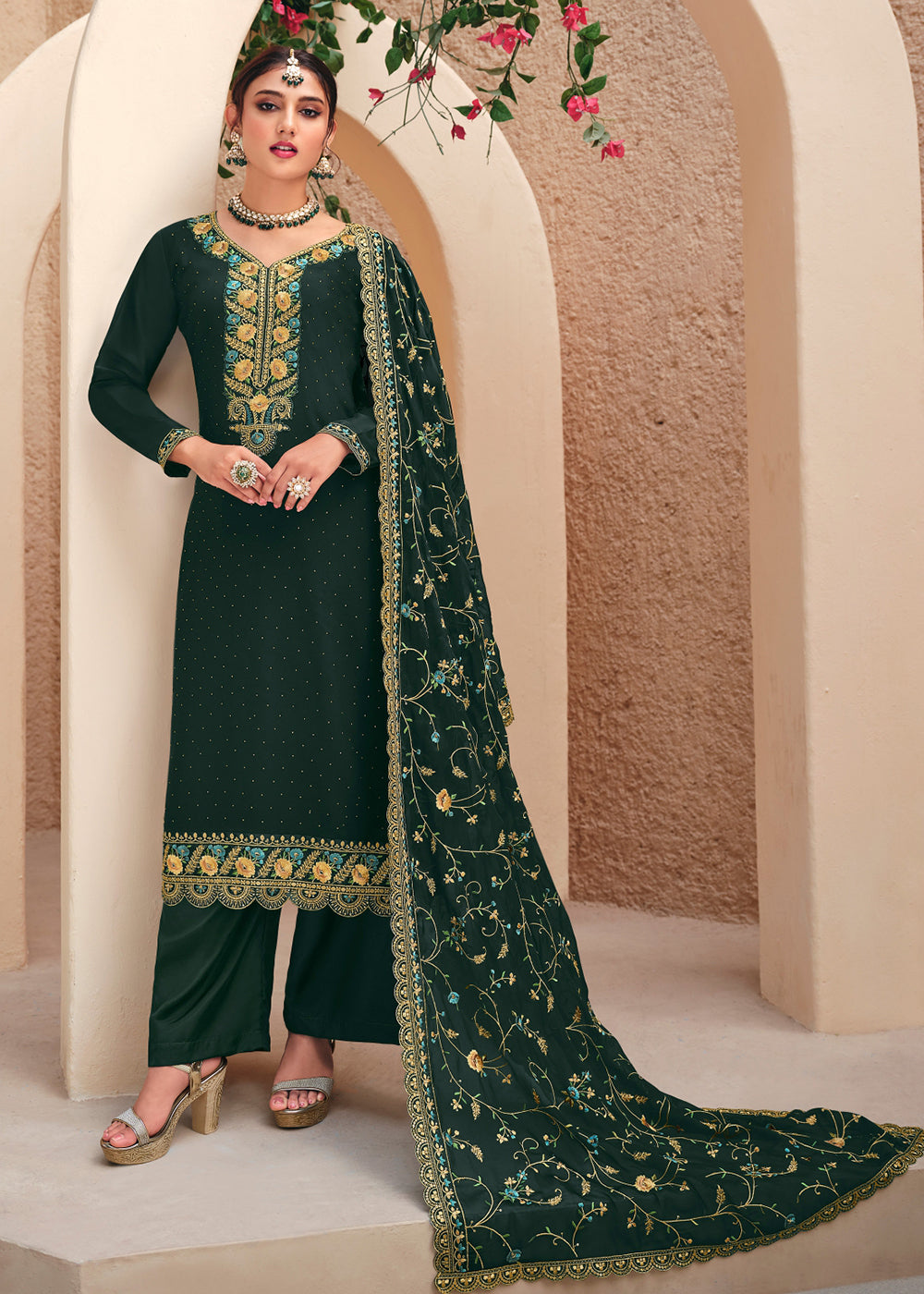 Buy Now Green Swarovski Work & Embroidered Eid Wear Salwar Suit Online in USA, UK, Canada, Germany, Australia & Worldwide at Empress Clothing.