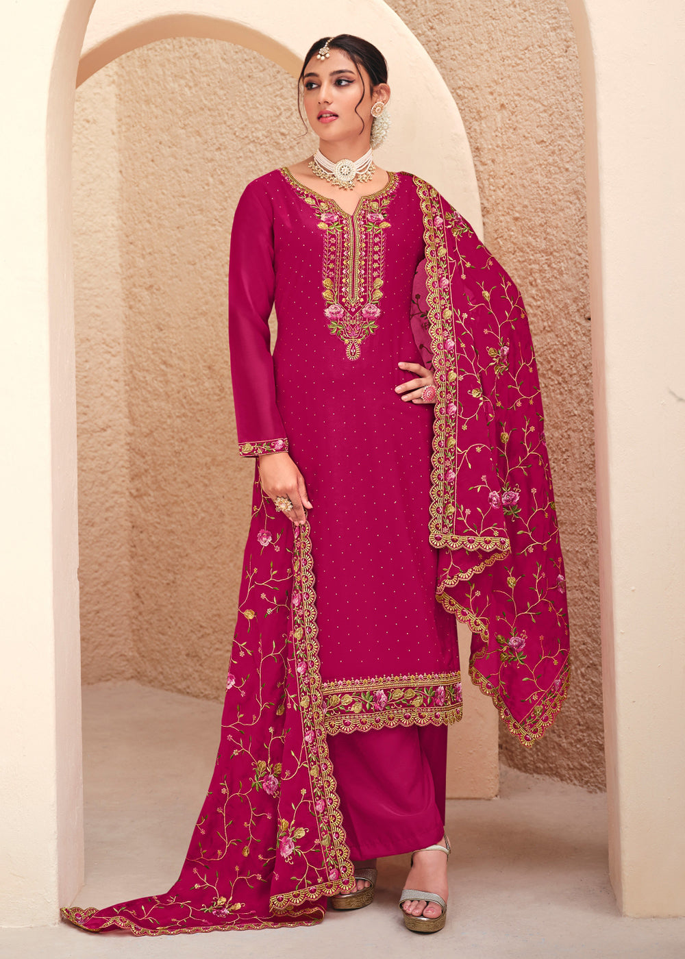 Buy Now Pink Swarovski Work & Embroidered Eid Wear Salwar Suit Online in USA, UK, Canada, Germany, Australia & Worldwide at Empress Clothing.