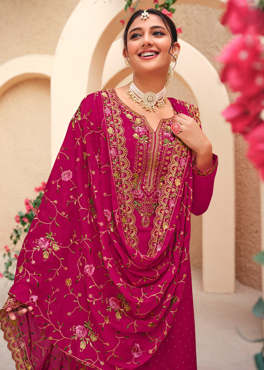 Buy Now Pink Swarovski Work & Embroidered Eid Wear Salwar Suit Online in USA, UK, Canada, Germany, Australia & Worldwide at Empress Clothing.