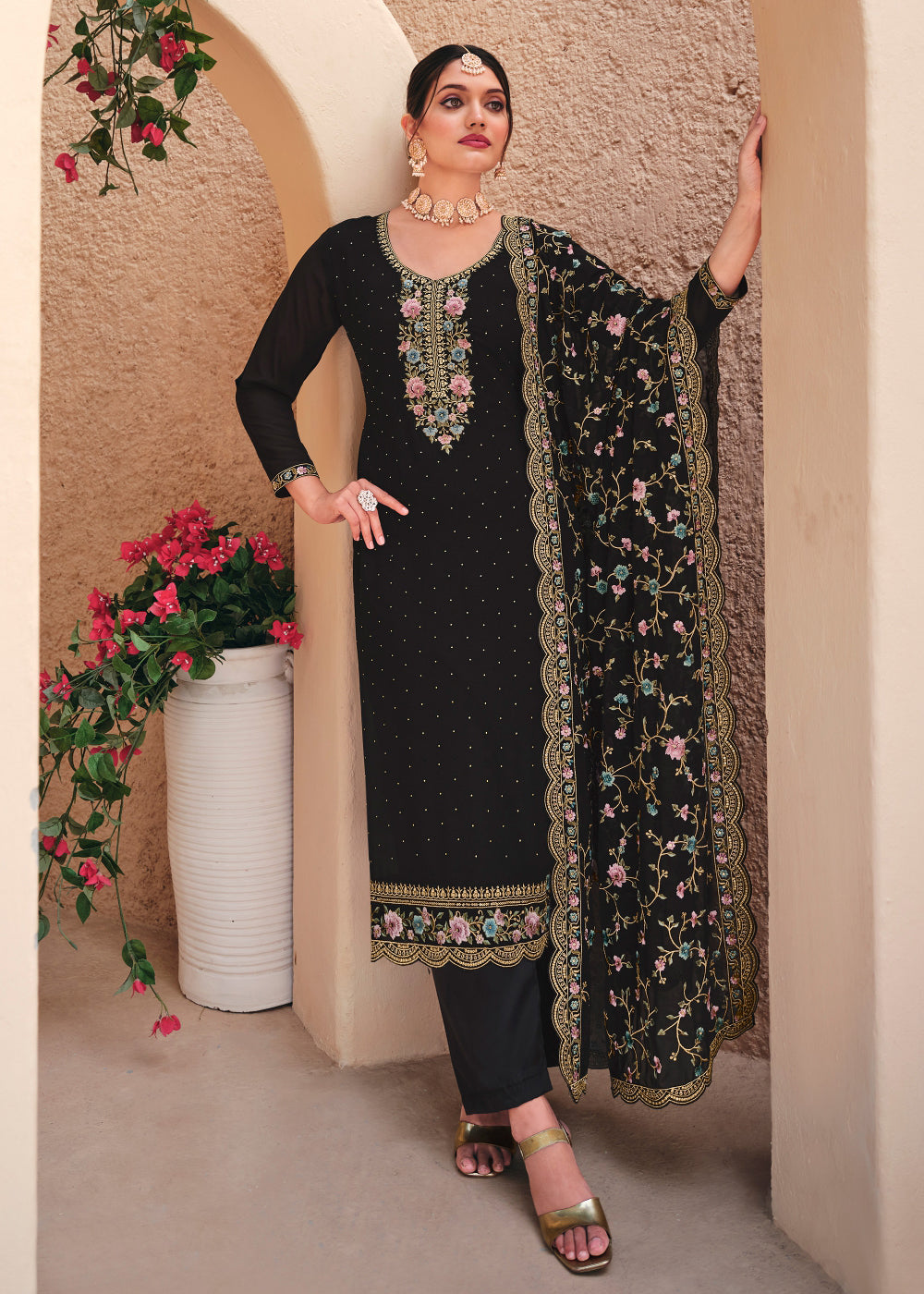Designer Embellished Pakistani Black Salwar Kameez for Party Wear – Nameera  by Farooq
