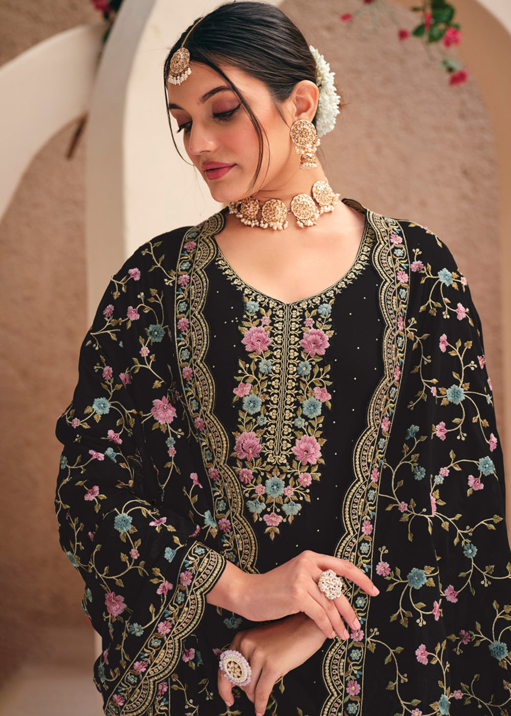 Buy Now Black Swarovski Work & Embroidered Eid Wear Salwar Suit Online in USA, UK, Canada, Germany, Australia & Worldwide at Empress Clothing.