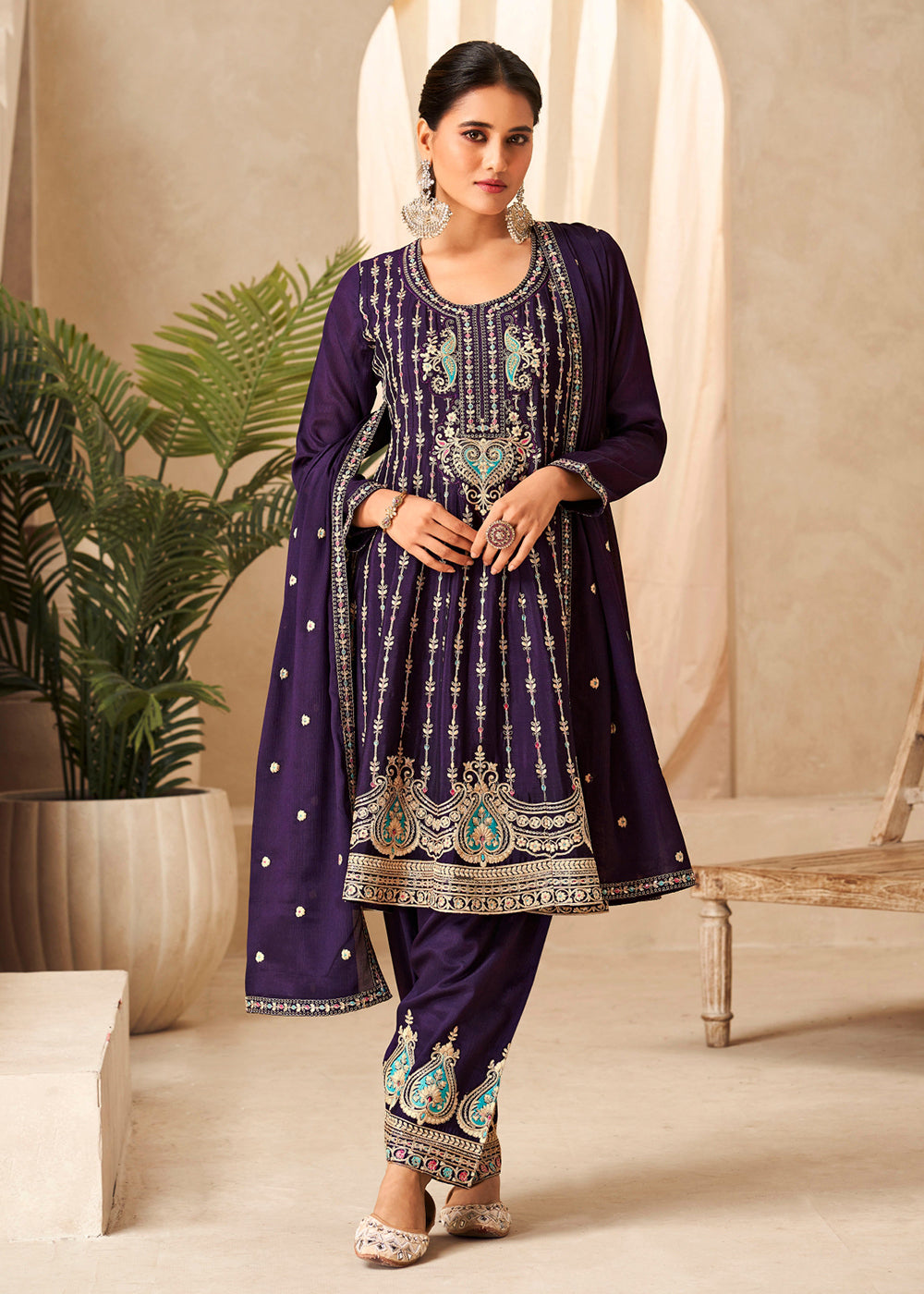 Buy Now Amethyst Purple Heavy Chinnon Wedding Festive Salwar Suit Online in USA, UK, Canada, Germany, Australia & Worldwide at Empress Clothing. 