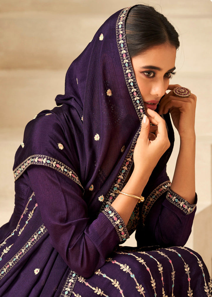 Buy Now Amethyst Purple Heavy Chinnon Wedding Festive Salwar Suit Online in USA, UK, Canada, Germany, Australia & Worldwide at Empress Clothing. 