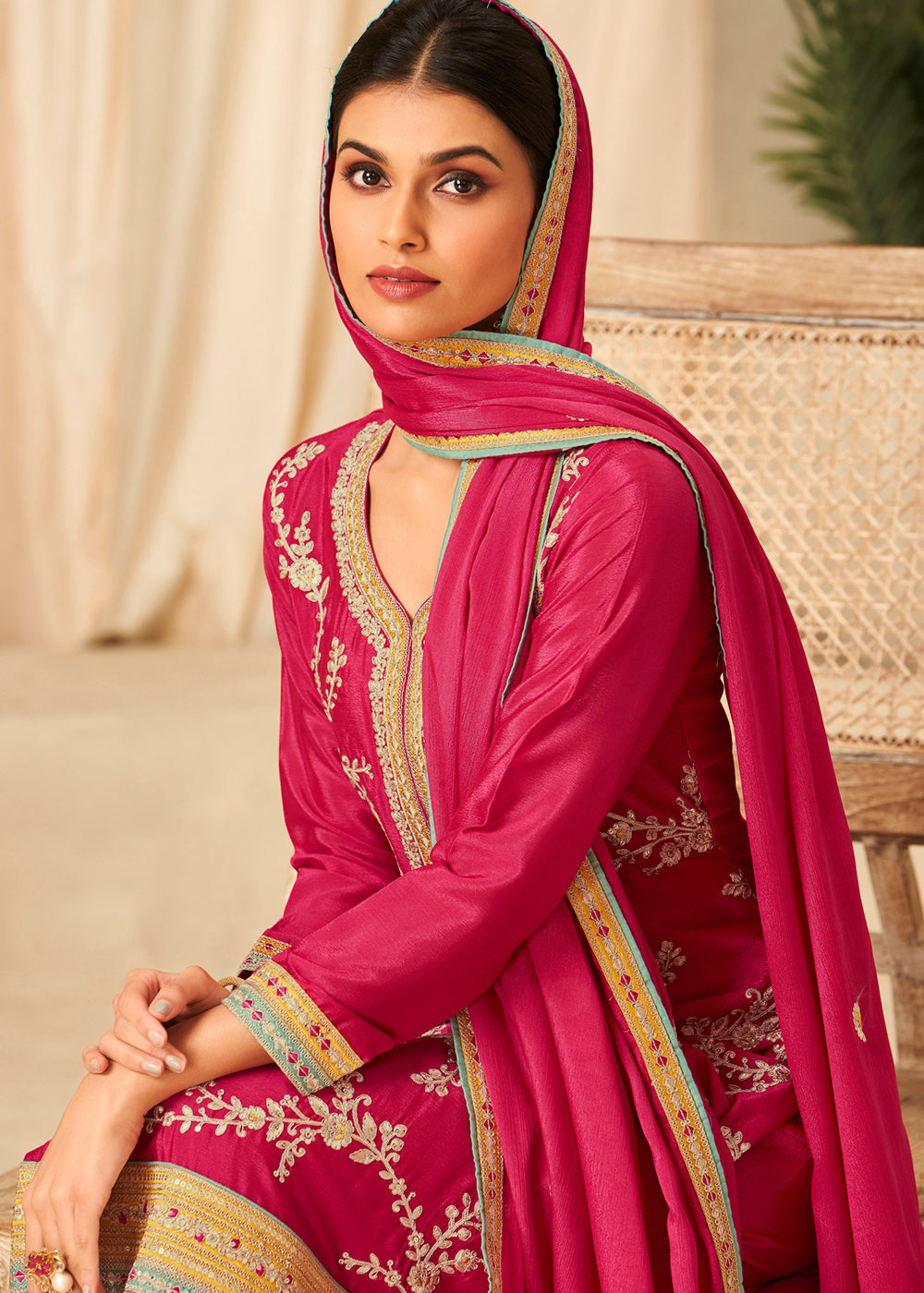 Buy Now Rani Pink Heavy Chinnon Wedding Festive Salwar Suit Online in USA, UK, Canada, Germany, Australia & Worldwide at Empress Clothing.