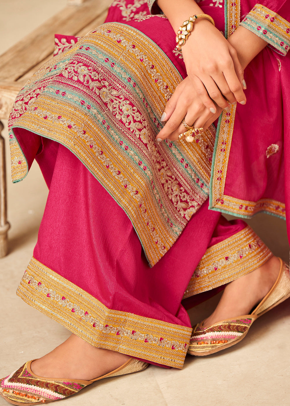 Buy Now Rani Pink Heavy Chinnon Wedding Festive Salwar Suit Online in USA, UK, Canada, Germany, Australia & Worldwide at Empress Clothing.