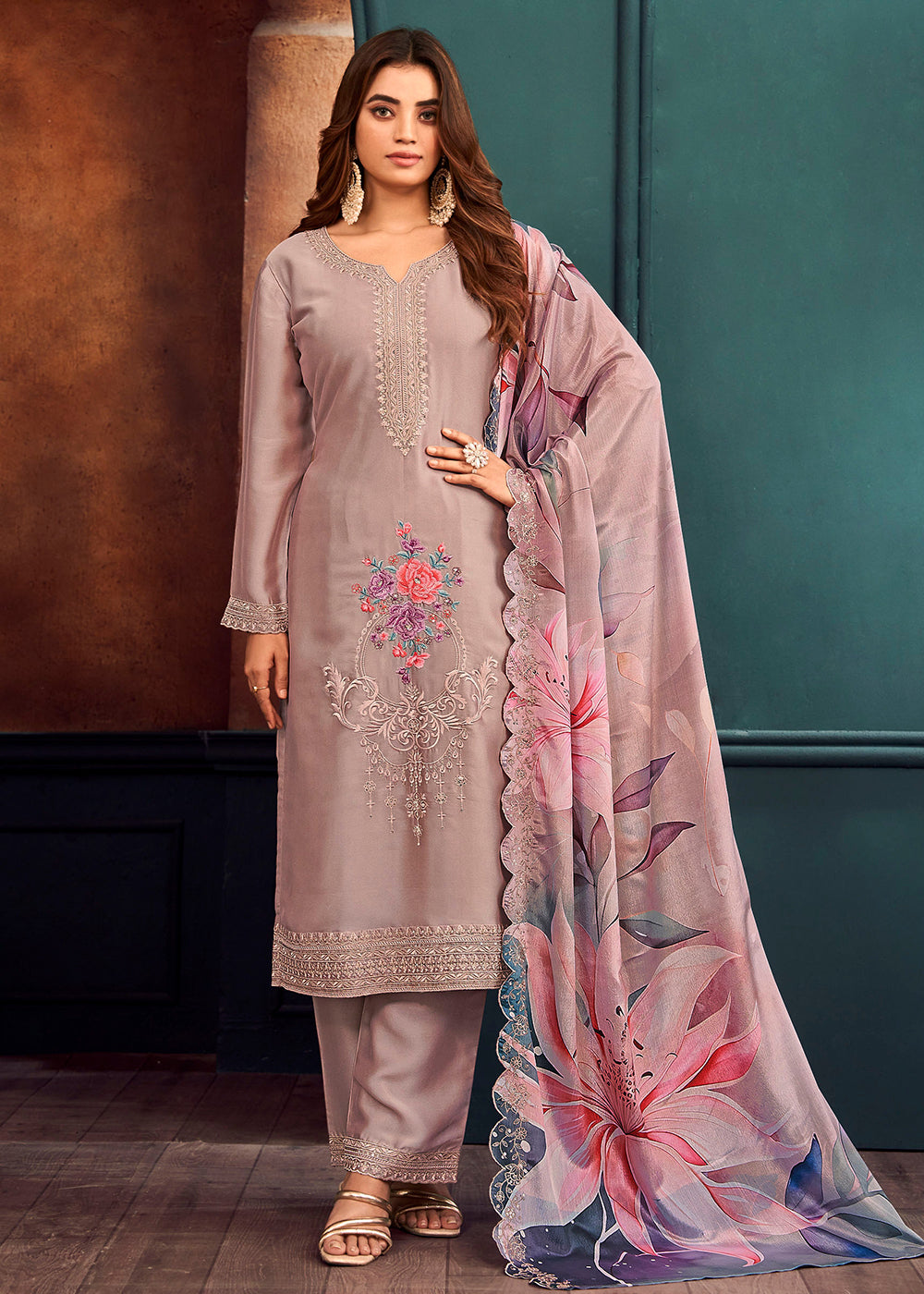 Buy Now Beautiful Mauve Purple Georgette Festive Salwar Kurta Suit Online in USA, UK, Canada, Germany, Australia & Worldwide at Empress Clothing.