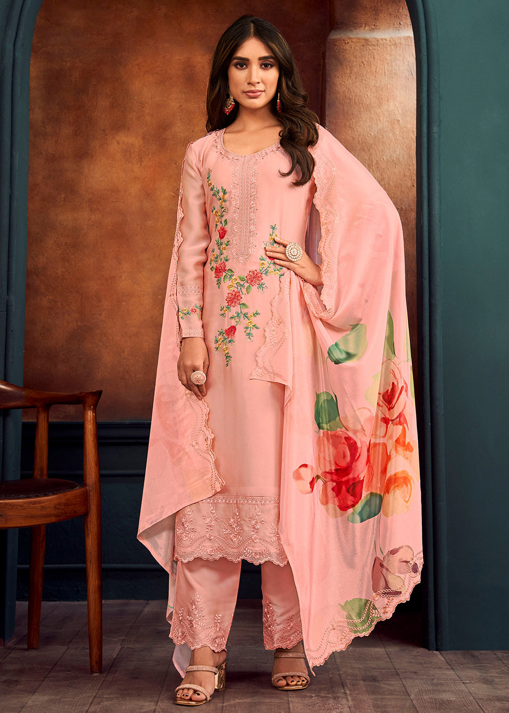 Buy Now Beautiful Pink Georgette Festive Salwar Kurta Suit Online in USA, UK, Canada, Germany, Australia & Worldwide at Empress Clothing. 