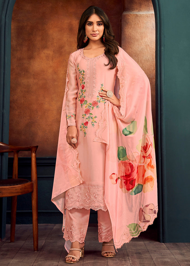 Buy Now Beautiful Pink Georgette Festive Salwar Kurta Suit Online in USA, UK, Canada, Germany, Australia & Worldwide at Empress Clothing. 