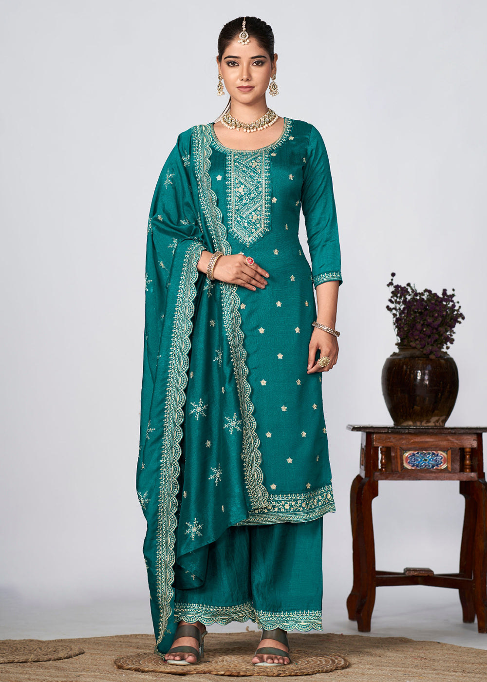 Buy Now Rama Vichitra Silk Embroidered Wedding Festive Palazzo Suit Online in USA, UK, Canada, Germany, Australia & Worldwide at Empress Clothing.