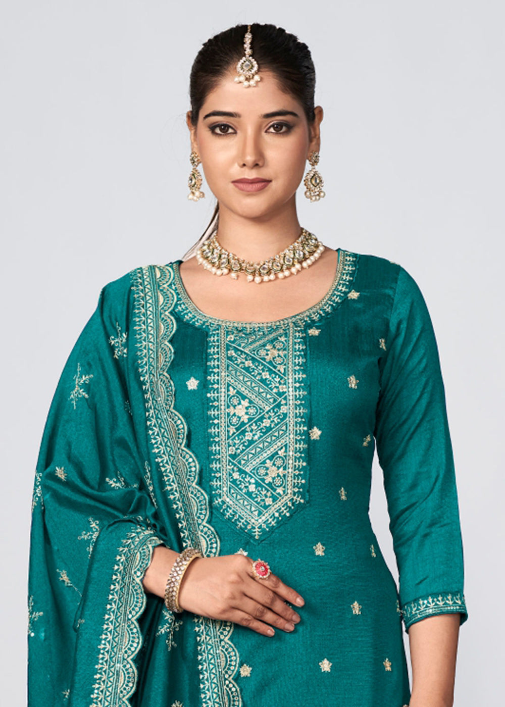 Buy Now Rama Vichitra Silk Embroidered Wedding Festive Palazzo Suit Online in USA, UK, Canada, Germany, Australia & Worldwide at Empress Clothing.