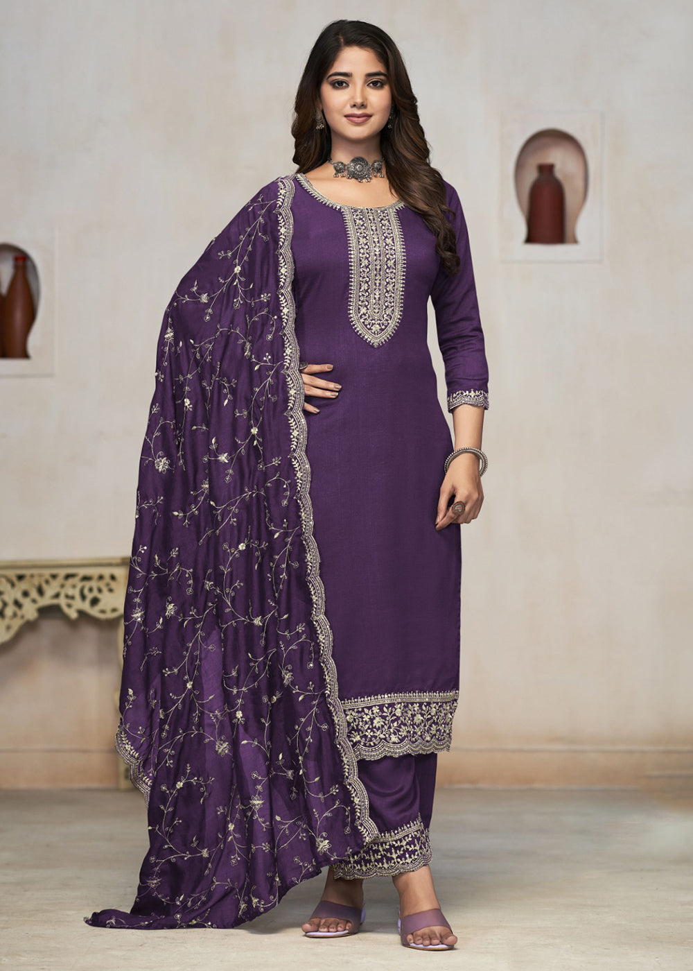 Buy Now Beautiful Purple Vichitra Silk Fancy Salwar Suit Online in USA, UK, Canada, Germany, Australia & Worldwide at Empress Clothing. 