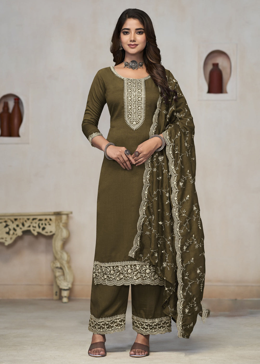 Buy Now Beautiful Green Vichitra Silk Fancy Salwar Suit Online in USA, UK, Canada, Germany, Australia & Worldwide at Empress Clothing.