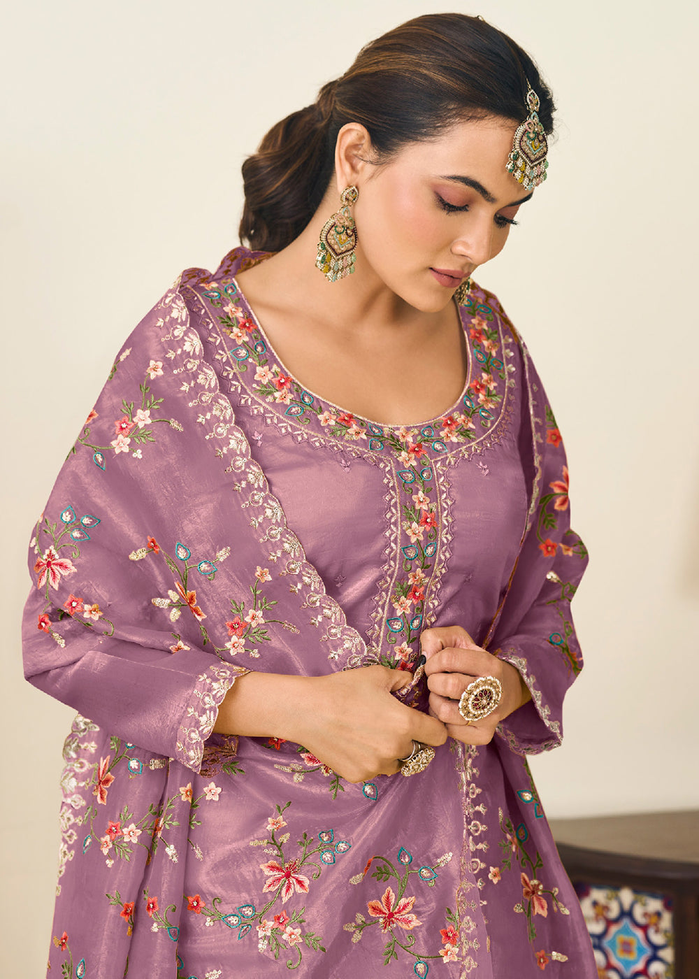 Buy Now Purple Gold Crushed Silk With Embroidered Pant Salwar Suit Online in USA, UK, Canada, Germany, Italy, France, Austria & Worldwide at Empress Clothing.