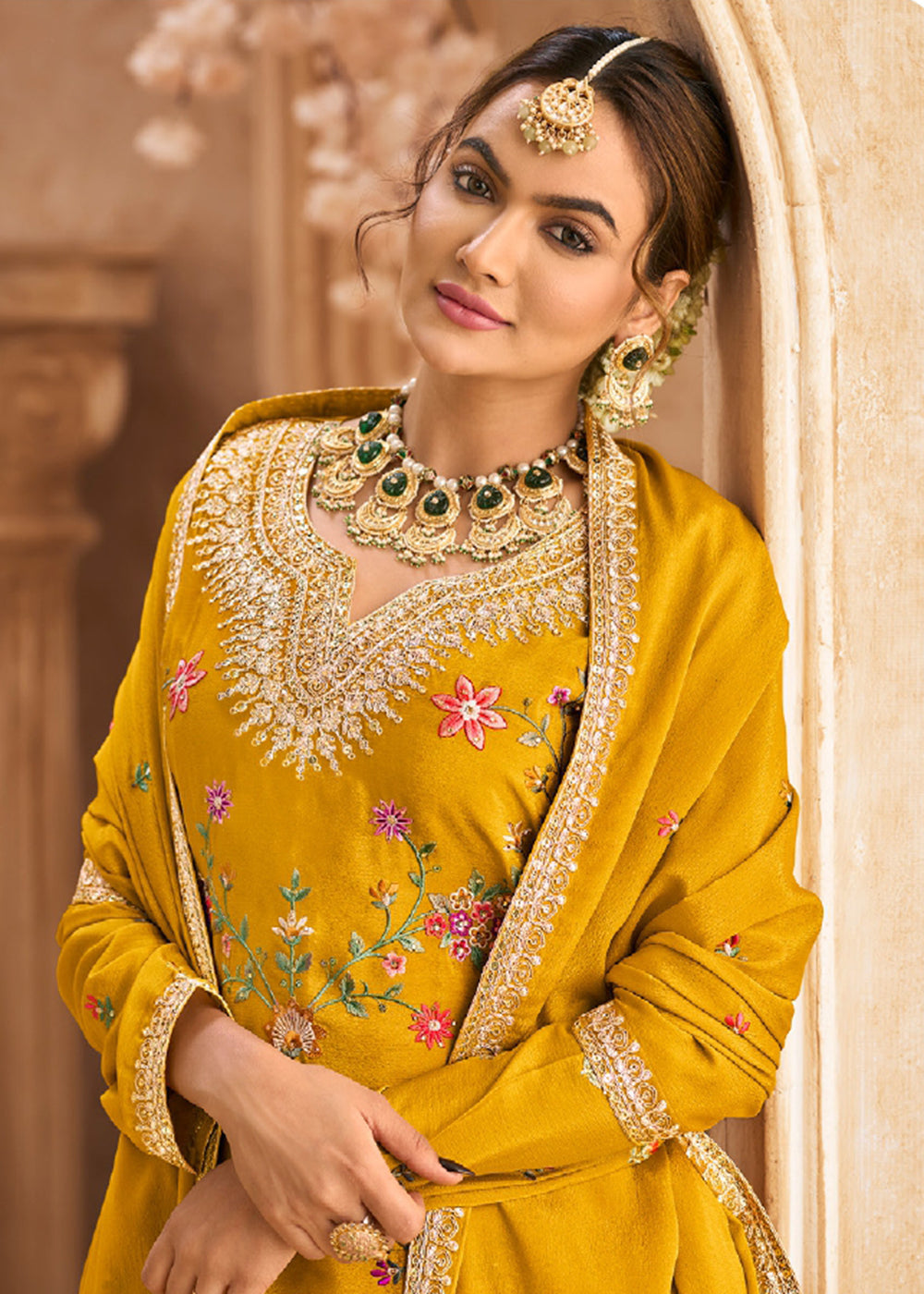 Buy Now Yellow Wedding Festive Embroidered Palazzo Suit Online in USA, UK, Canada, Germany, Italy UAE & Worldwide at Empress Clothing. 