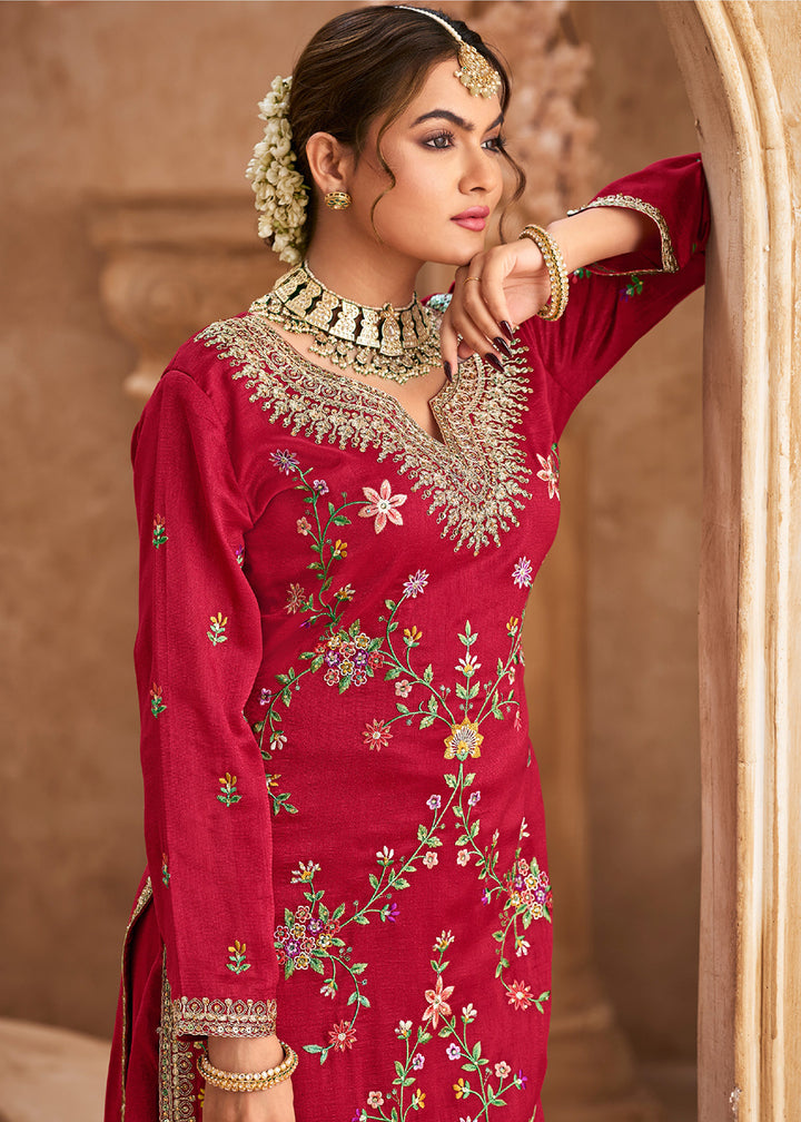 Buy Now Pink Wedding Festive Embroidered Palazzo Suit Online in USA, UK, Canada, Germany, Italy UAE & Worldwide at Empress Clothing.