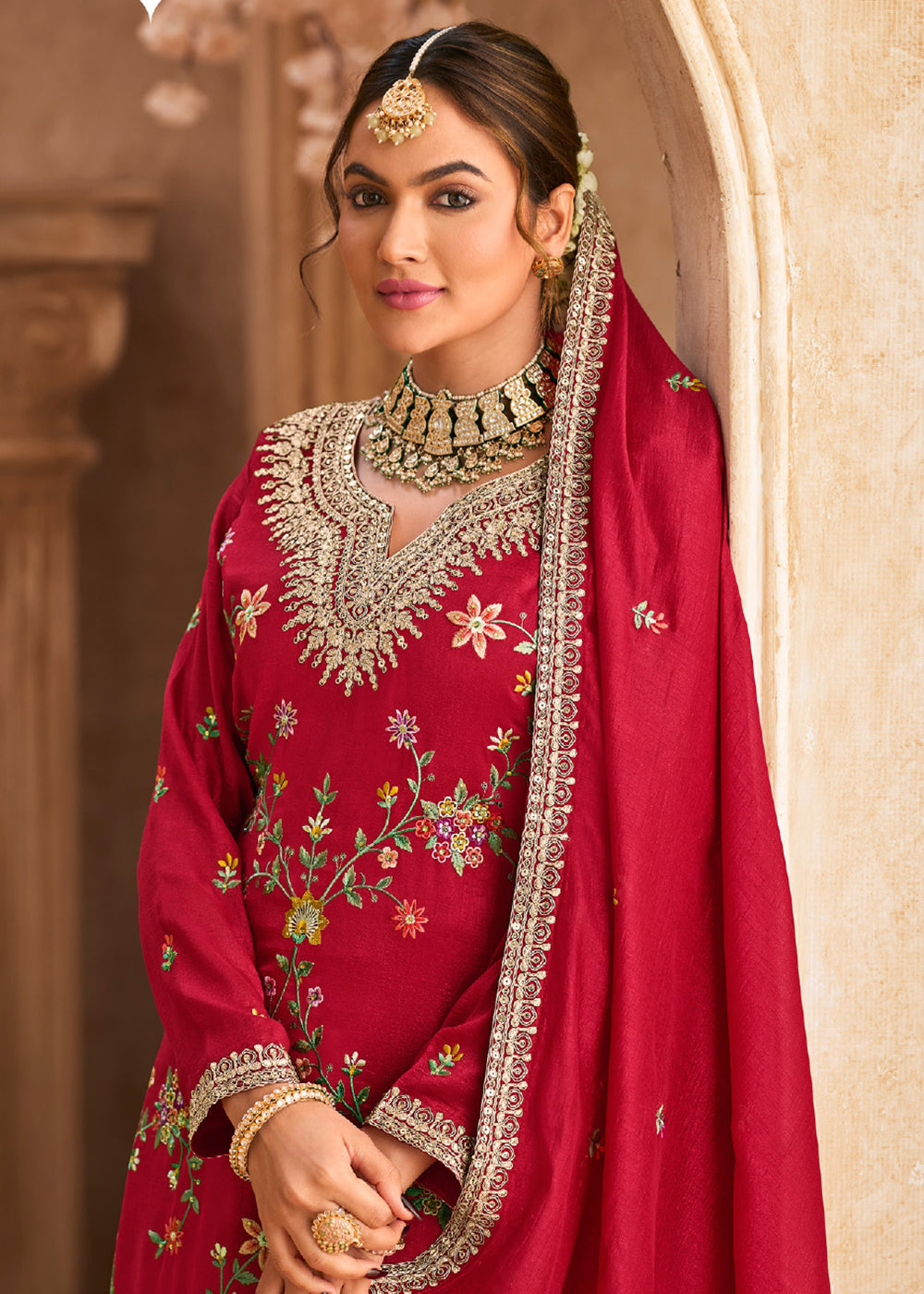 Buy Now Pink Wedding Festive Embroidered Palazzo Suit Online in USA, UK, Canada, Germany, Italy UAE & Worldwide at Empress Clothing.