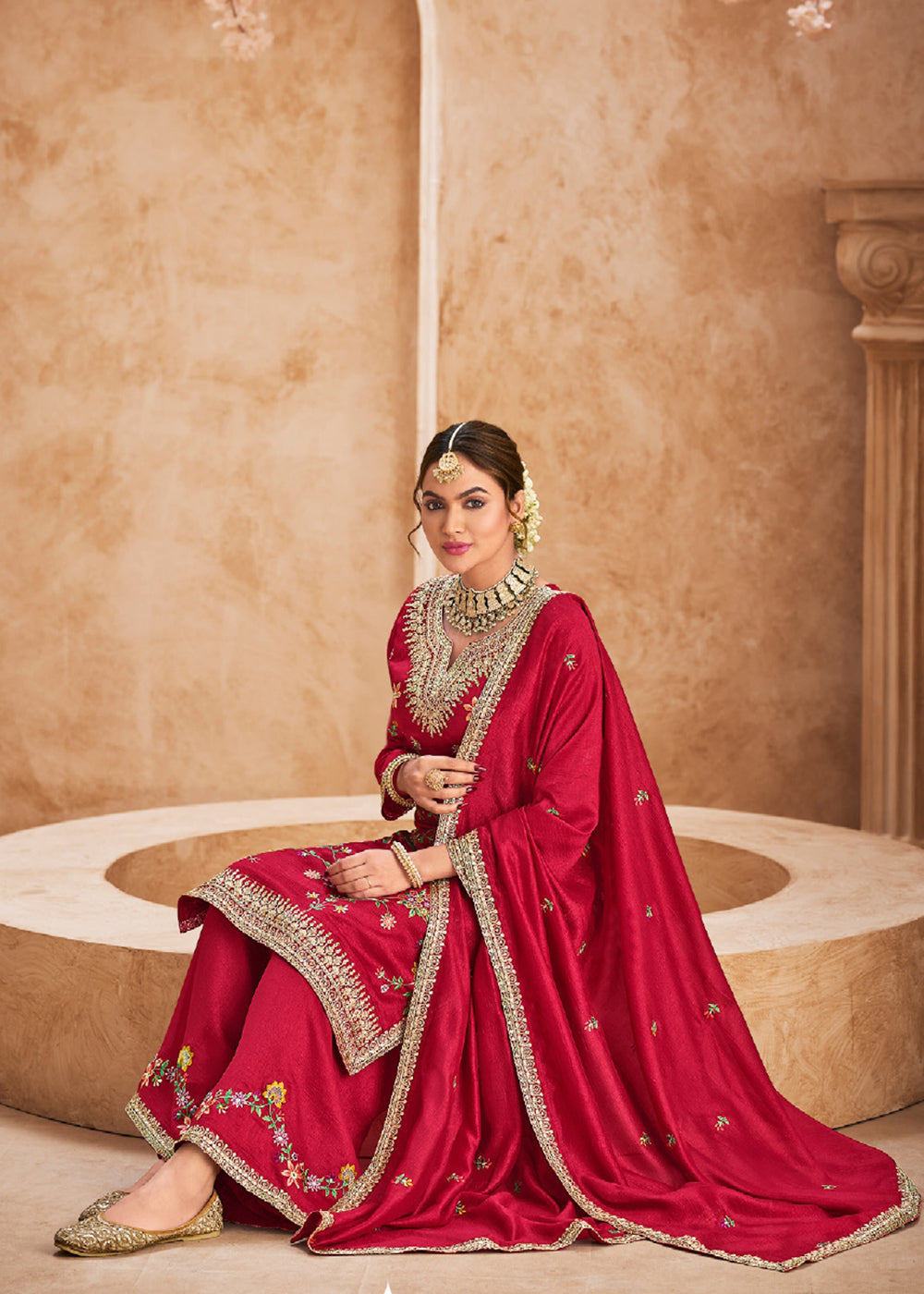 Buy Now Pink Wedding Festive Embroidered Palazzo Suit Online in USA, UK, Canada, Germany, Italy UAE & Worldwide at Empress Clothing.