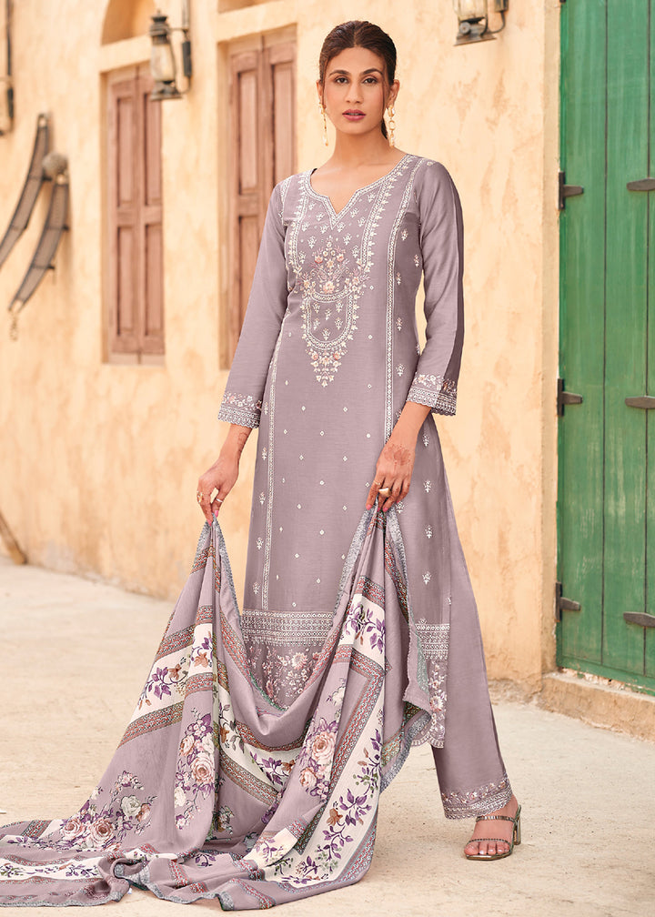 Buy Now Dusty Lavender Cotton Embroidered Festive Salwar Suit Online in USA, UK, Canada, Germany, Italy, France, Austria, UAE & Worldwide at Empress Clothing.