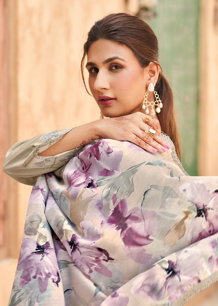 Buy Now Ash Beige Cotton Embroidered Festive Salwar Suit Online in USA, UK, Canada, Germany, Italy, France, Austria, UAE & Worldwide at Empress Clothing.