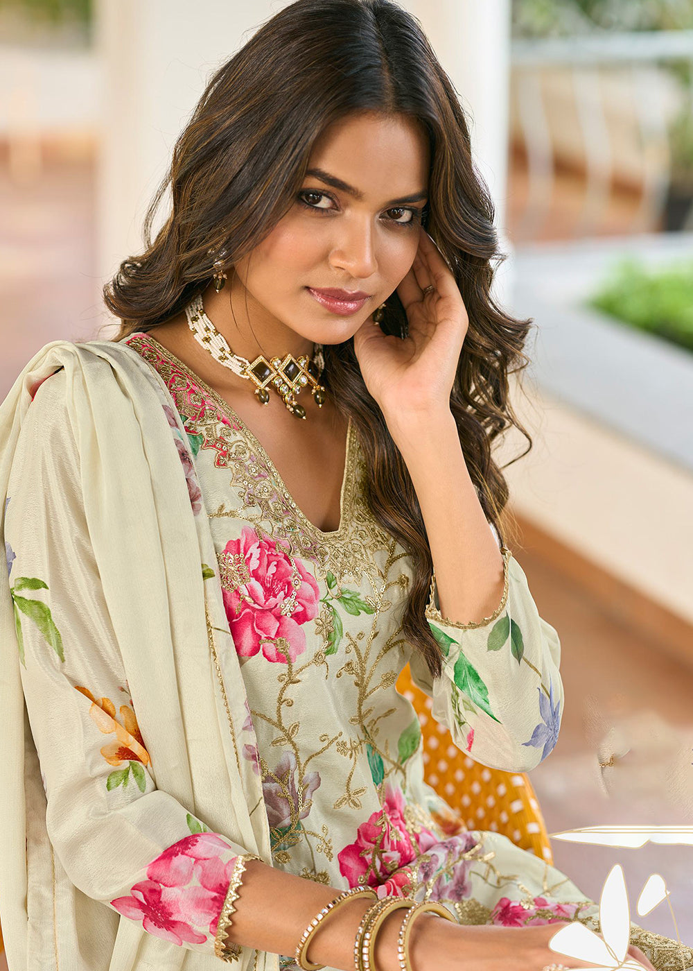 Buy Now Off White Floral Printed & Embroidered Festive Palazzo Suit Suit Online in USA, UK, Canada, Germany, Italy, France, & Worldwide at Empress Clothing.