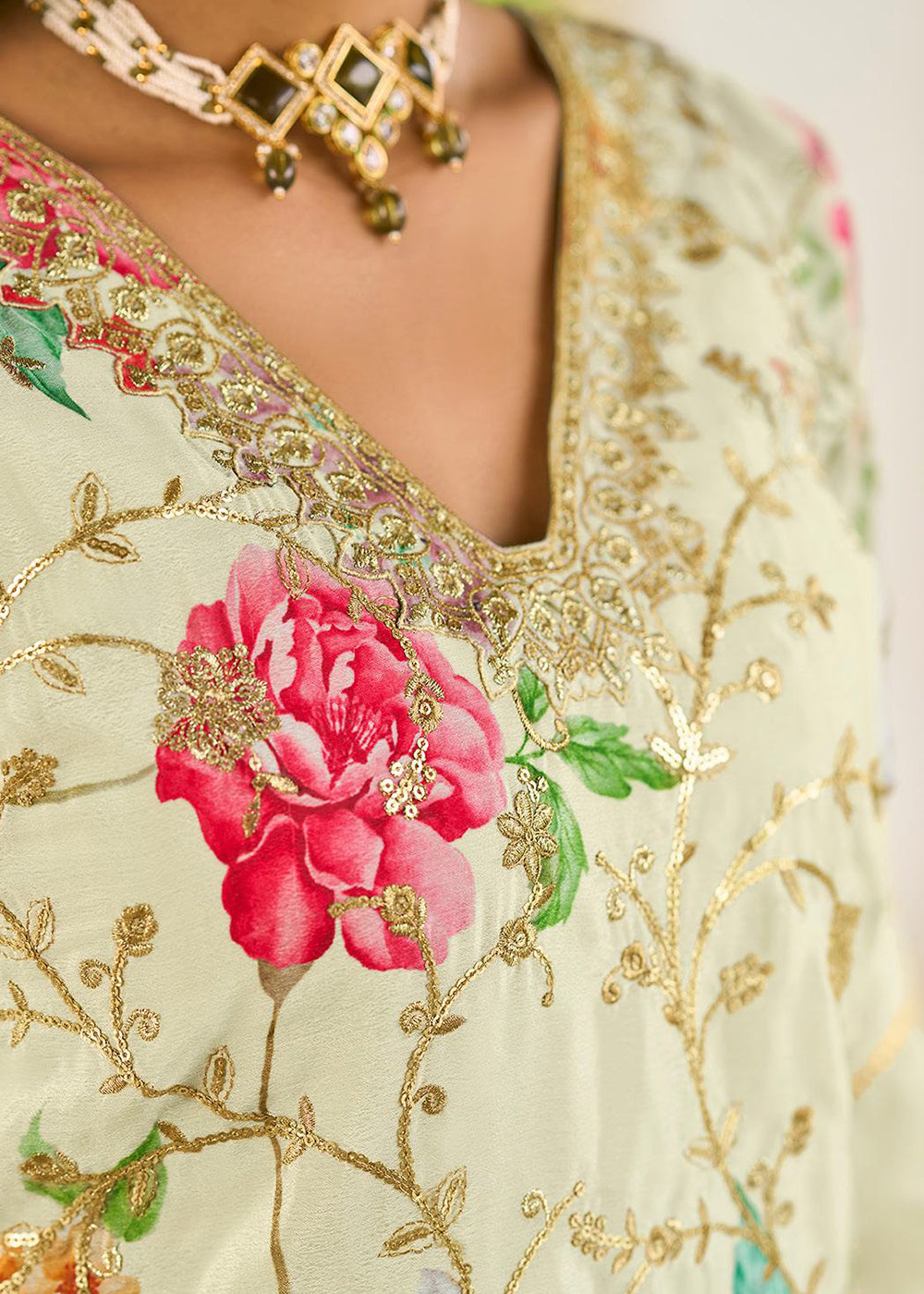 Buy Now Off White Floral Printed & Embroidered Festive Palazzo Suit Suit Online in USA, UK, Canada, Germany, Italy, France, & Worldwide at Empress Clothing.