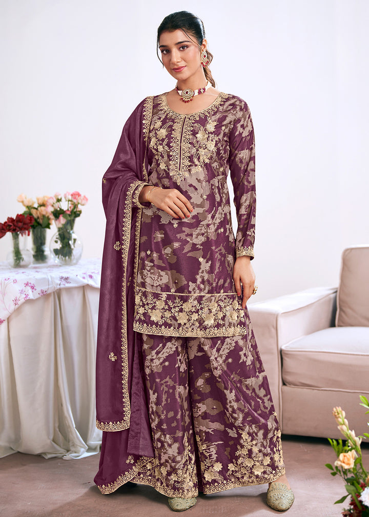 Buy Now Purple Trendy Digital Printed Palazzo Suit for Wedding Online in US, UK, Canada, Germany, Italy, France, Austria, Australia, UAE & Worldwide at Empress.