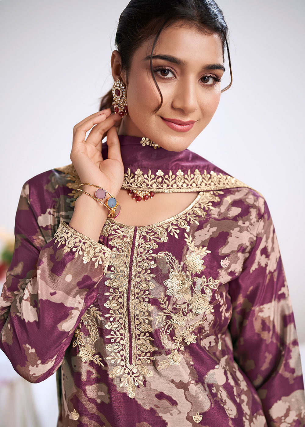Buy Now Purple Trendy Digital Printed Palazzo Suit for Wedding Online in US, UK, Canada, Germany, Italy, France, Austria, Australia, UAE & Worldwide at Empress.