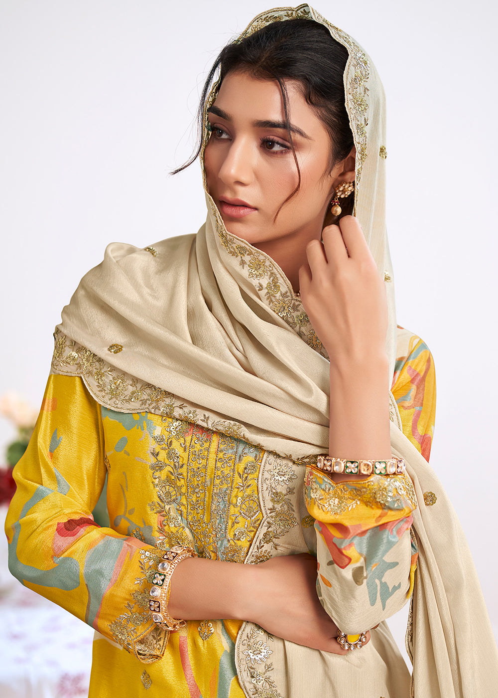 Buy Now Yellow Trendy Digital Printed Palazzo Suit for Wedding Online in US, UK, Canada, Germany, Italy, France, Austria, Australia, UAE & Worldwide at Empress.