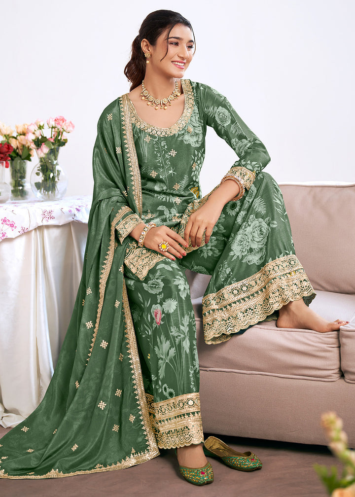 Buy Now Green Trendy Digital Printed Palazzo Suit for Wedding Online in US, UK, Canada, Germany, Italy, France, Austria, Australia, UAE & Worldwide at Empress.