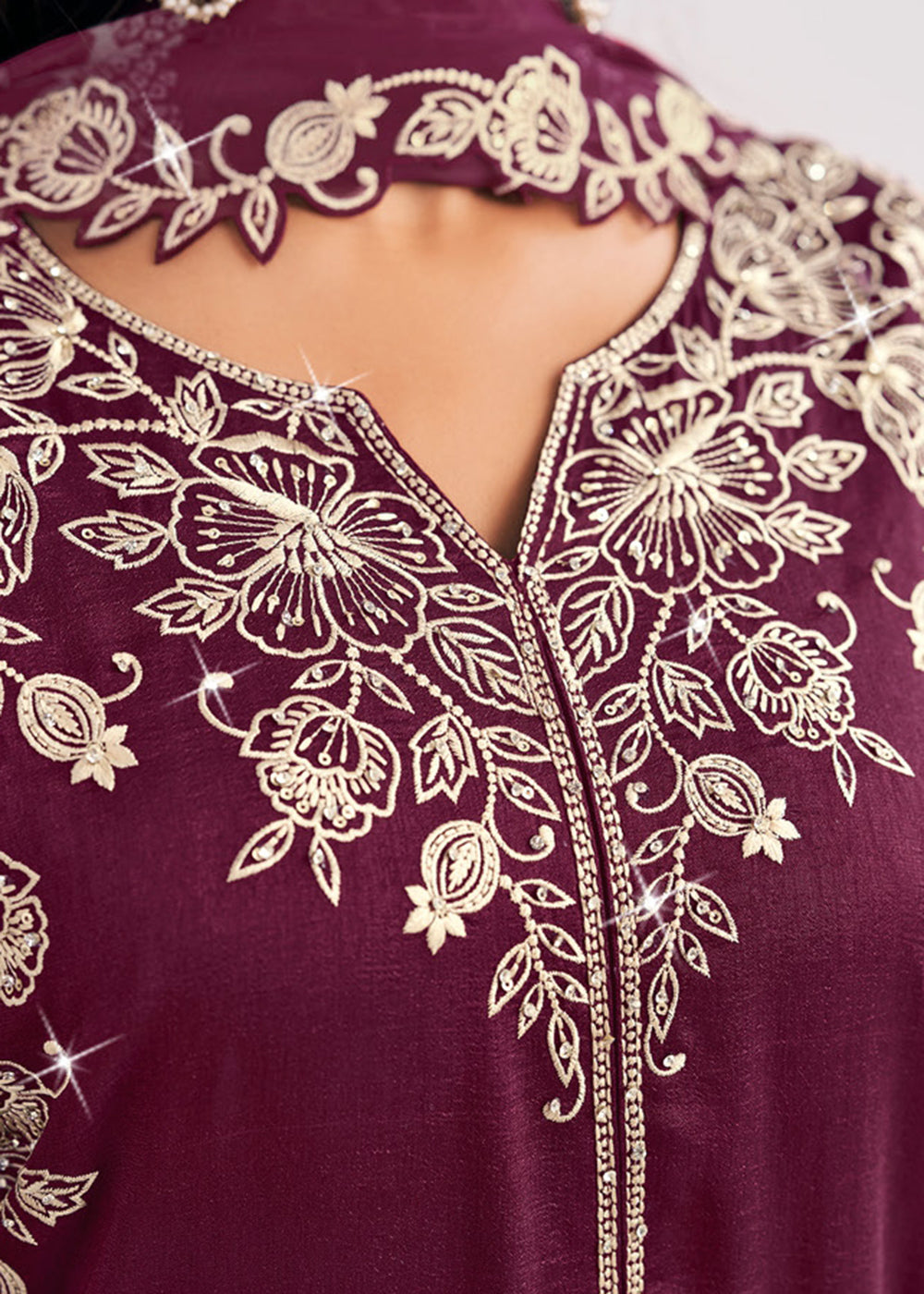 Buy Now Heavy Premium Silk Burgundy Festive Palazzo Suit Online in Newark, Yorktown, Toronto, London, Orlando, Munich, Chicago, Utah & Worldwide at Empress.