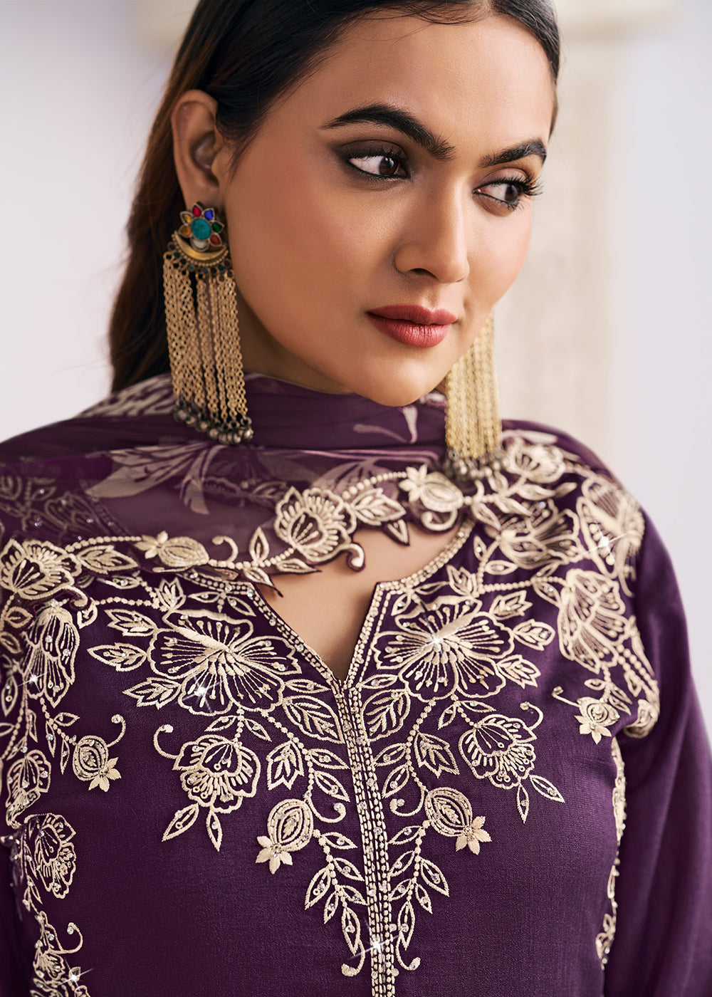 Buy Now Heavy Premium Silk Purple Festive Palazzo Suit Online in Newark, Yorktown, Toronto, London, Orlando, Munich, Chicago, Utah & Worldwide at Empress.