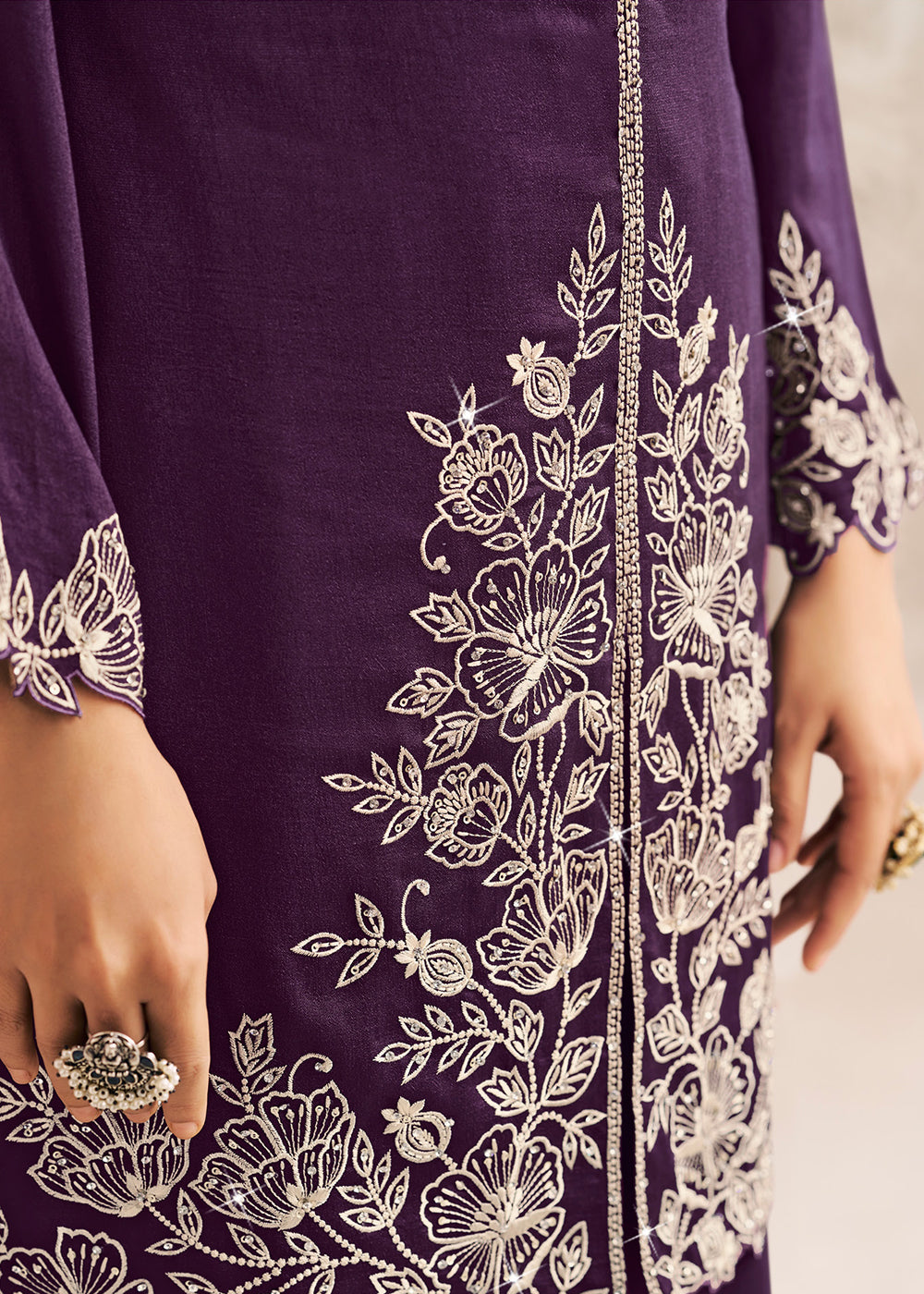 Buy Now Heavy Premium Silk Purple Festive Palazzo Suit Online in Newark, Yorktown, Toronto, London, Orlando, Munich, Chicago, Utah & Worldwide at Empress.