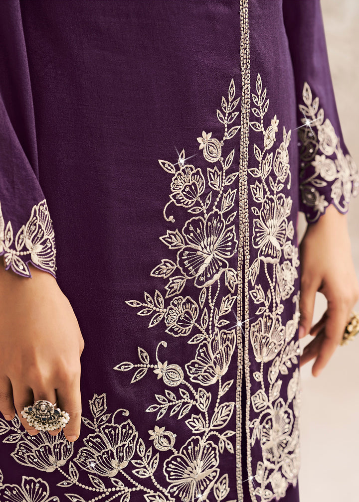 Buy Now Heavy Premium Silk Purple Festive Palazzo Suit Online in Newark, Yorktown, Toronto, London, Orlando, Munich, Chicago, Utah & Worldwide at Empress.