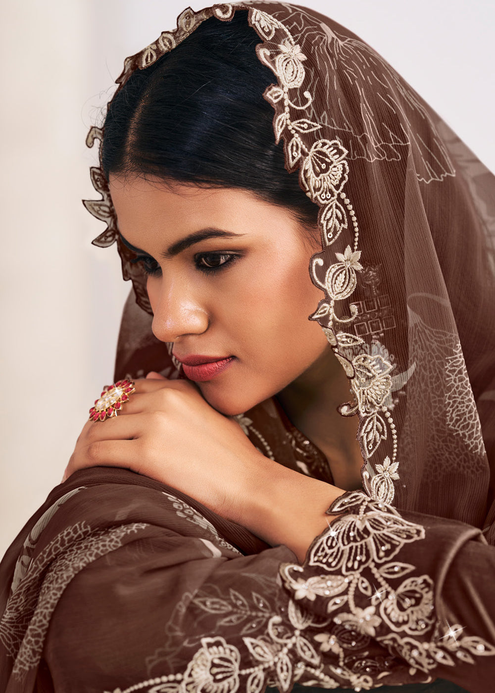 Buy Now Heavy Premium Silk Brown Festive Palazzo Suit Online in Newark, Yorktown, Toronto, London, Orlando, Munich, Chicago, Utah, Dubai & Worldwide at Empress.