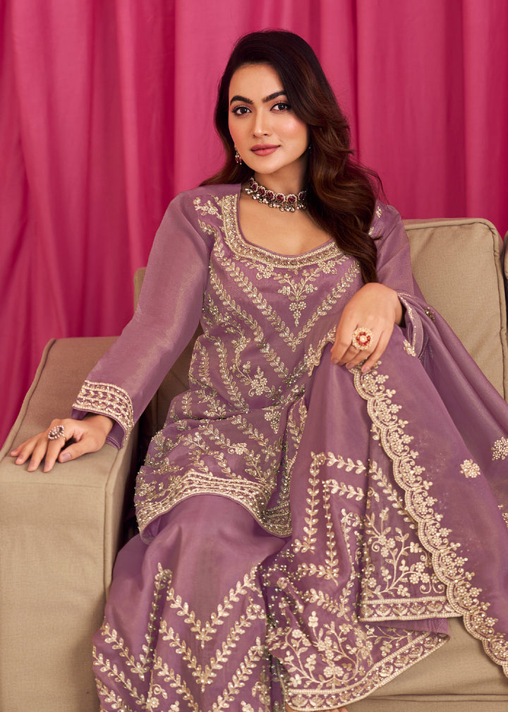 Buy Now Purple Threads & Diamond Work Festive Palazzo Suit Online in Newark, Yorktown, Toronto, London, Orlando, Munich, Chicago, Utah & Worldwide at Empress.
