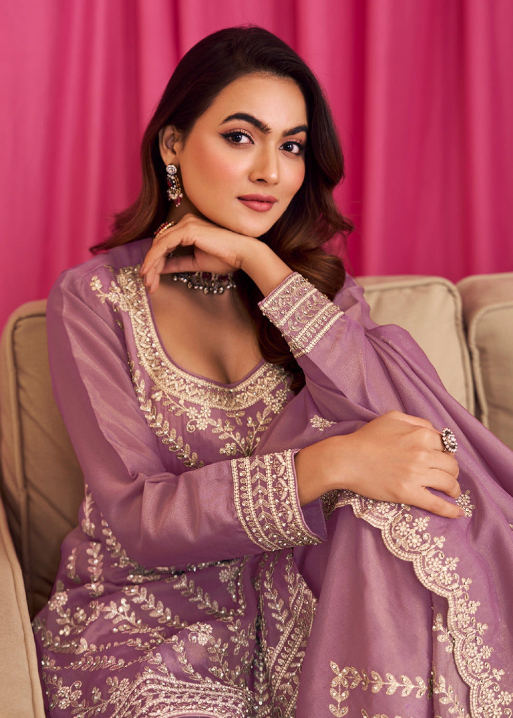 Buy Now Purple Threads & Diamond Work Festive Palazzo Suit Online in Newark, Yorktown, Toronto, London, Orlando, Munich, Chicago, Utah & Worldwide at Empress.