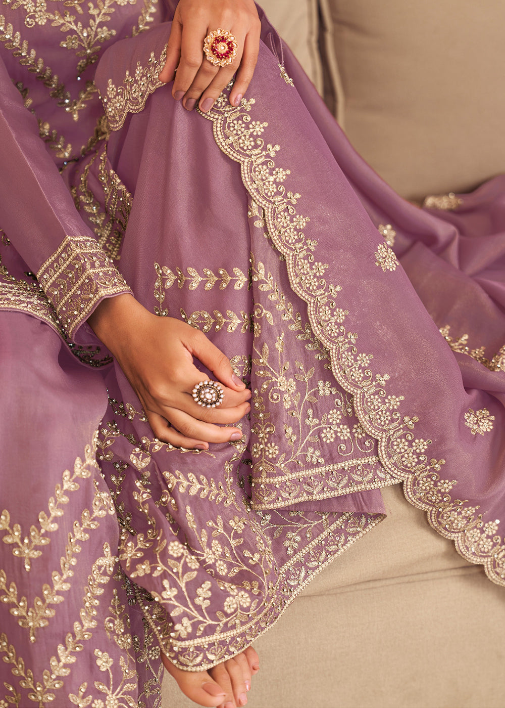 Buy Now Purple Threads & Diamond Work Festive Palazzo Suit Online in Newark, Yorktown, Toronto, London, Orlando, Munich, Chicago, Utah & Worldwide at Empress.