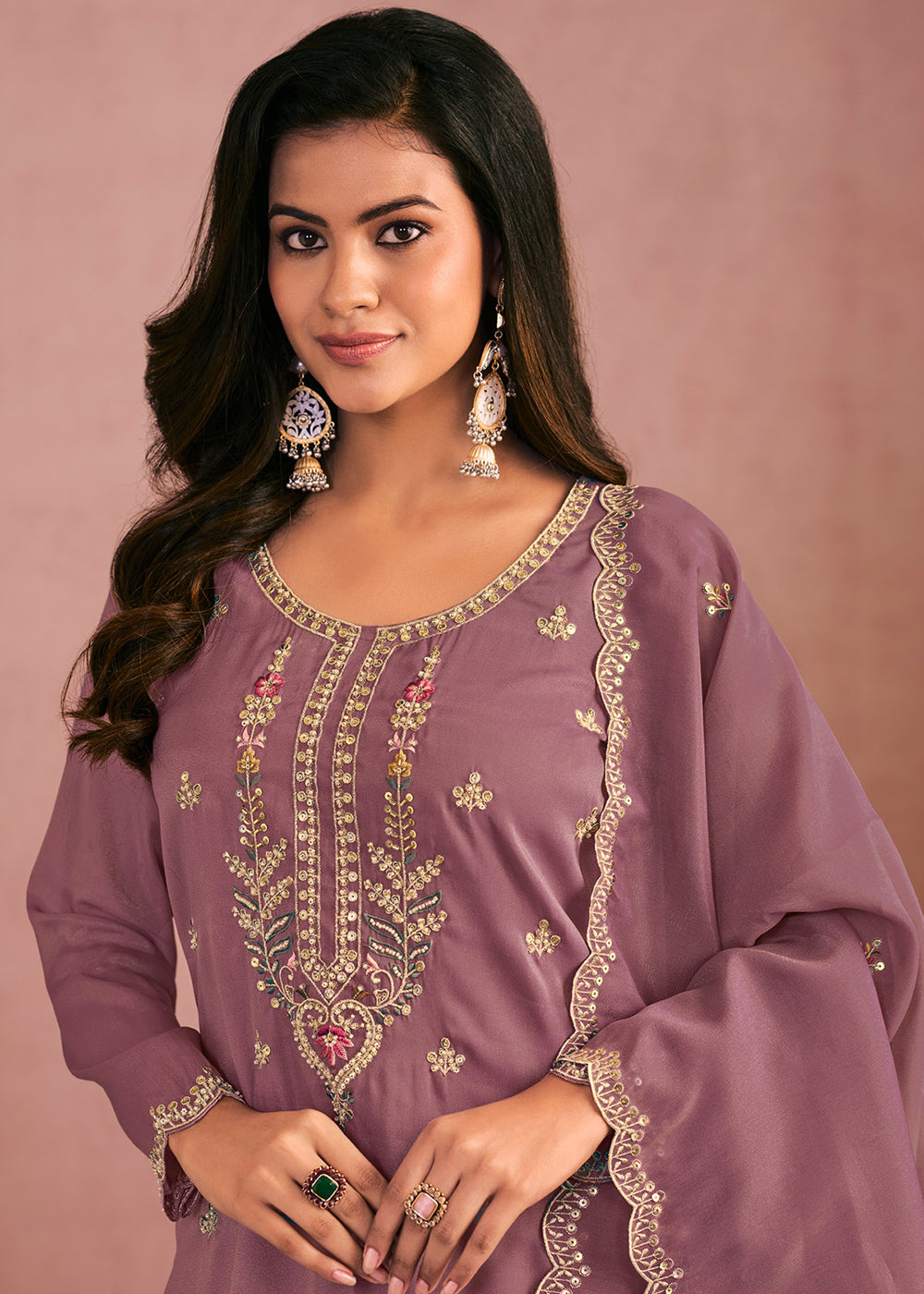 Buy Now Multi Threads & Sequins Purple Festive Palazzo Suit Online in Newark, Yorktown, Toronto, London, Orlando, Munich, Chicago, Greece & Worldwide at Empress.