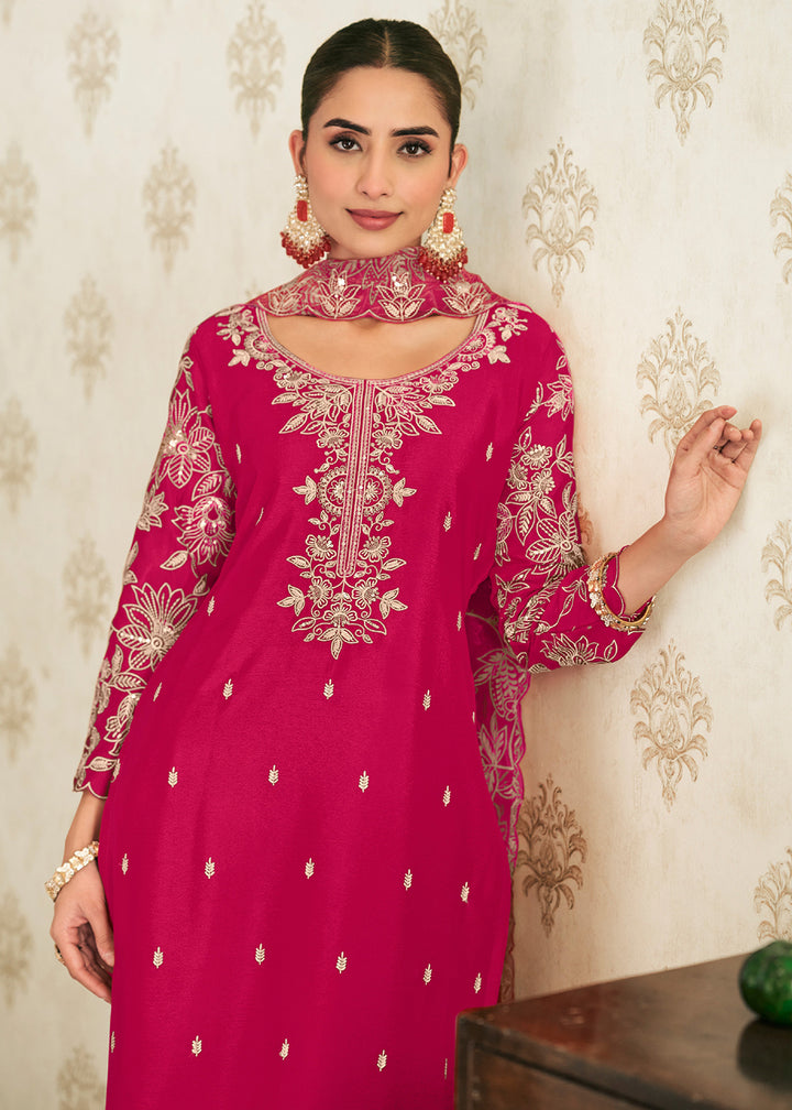 Buy Now Heavy Premium Chinnon Pink Palazzo Style Dress Online in US, UK, Canada, Netherlands, Germany, Italy, France, Switzerland, UAE &amp; Worldwide at Empress.