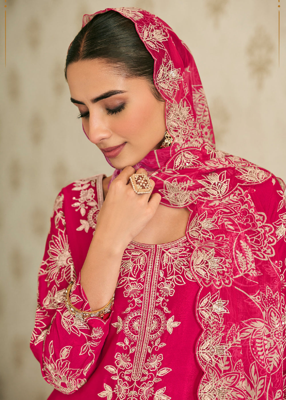 Buy Now Heavy Premium Chinnon Pink Palazzo Style Dress Online in US, UK, Canada, Netherlands, Germany, Italy, France, Switzerland, UAE &amp; Worldwide at Empress.