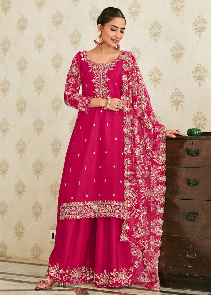 Buy Now Heavy Premium Chinnon Pink Palazzo Style Dress Online in US, UK, Canada, Netherlands, Germany, Italy, France, Switzerland, UAE &amp; Worldwide at Empress.