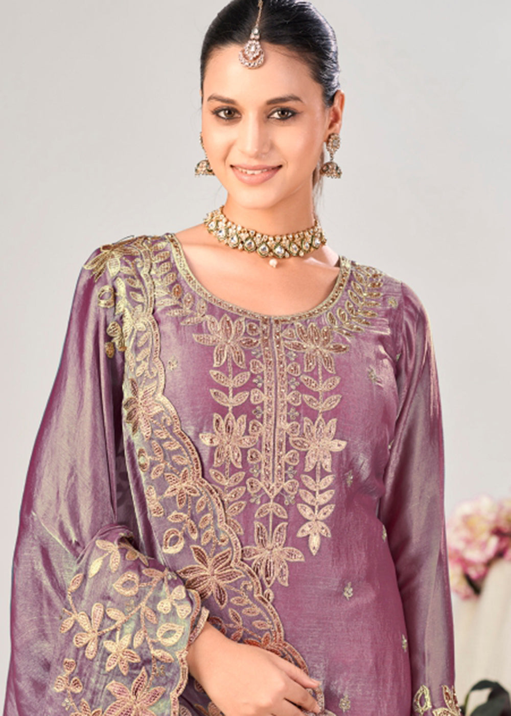 Buy Now Purple Premium Fendy Silk Festive Palazzo Suit Online in US, UK, Canada, Netherlands, Germany, Italy, France, Greece, Austria &amp; Worldwide at Empress.
