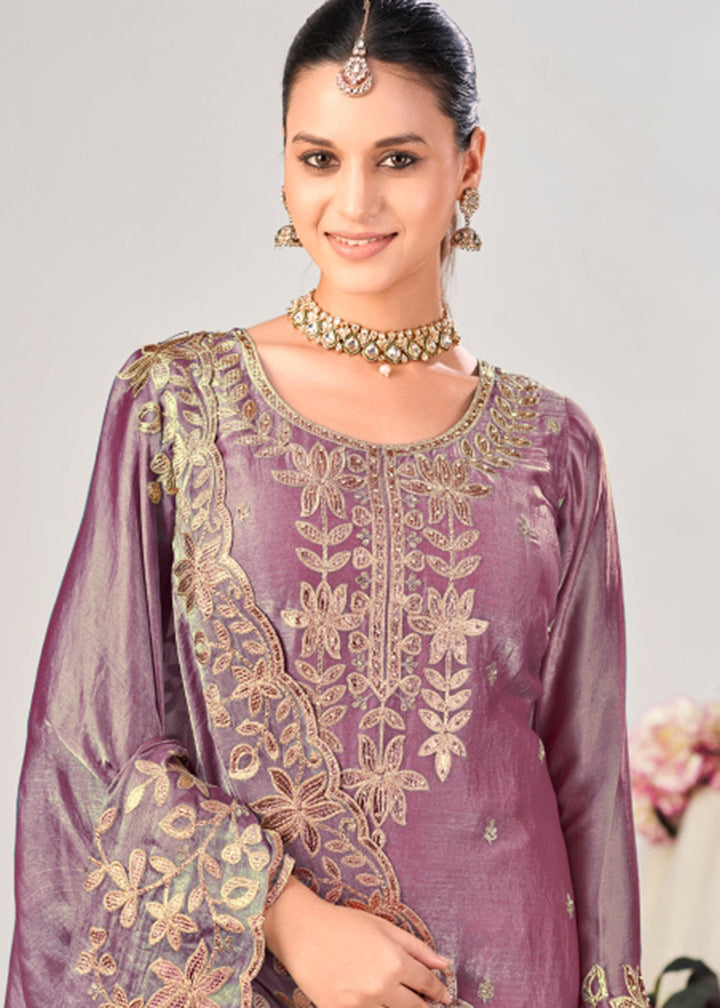 Buy Now Purple Premium Fendy Silk Festive Palazzo Suit Online in US, UK, Canada, Netherlands, Germany, Italy, France, Greece, Austria &amp; Worldwide at Empress.