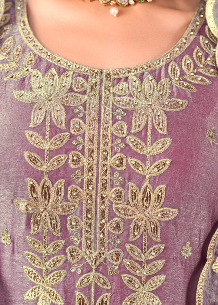 Buy Now Purple Premium Fendy Silk Festive Palazzo Suit Online in US, UK, Canada, Netherlands, Germany, Italy, France, Greece, Austria &amp; Worldwide at Empress.